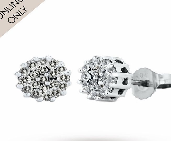 Goldsmiths 9ct White Gold Diamond Set Cluster Stud Earrings