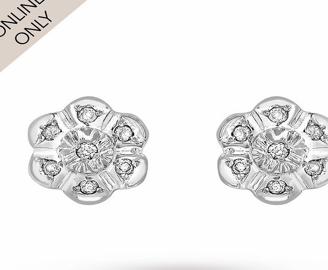 Goldsmiths 9ct White Gold Diamond Set Flower Stud Earrings