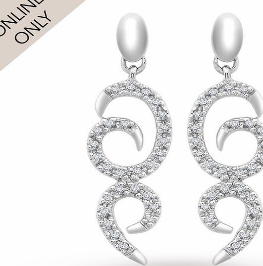 Goldsmiths 9ct White Gold Diamond Set Swirl Earrings
