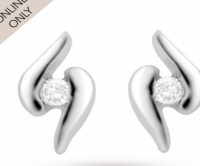 Goldsmiths 9ct White Gold Diamond Set Swirl Stud Earrings