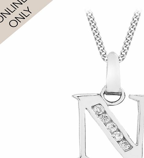 Goldsmiths 9ct White Gold Initial N Cubic Zirconia Pendant