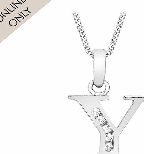 Goldsmiths 9ct White Gold Initial Y Cubic Zirconia Pendant