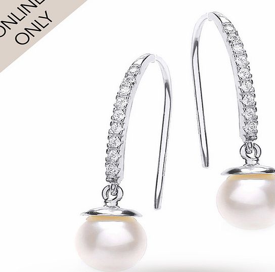 Goldsmiths 9ct White Gold Pearl and Cubic Zirconia Drop