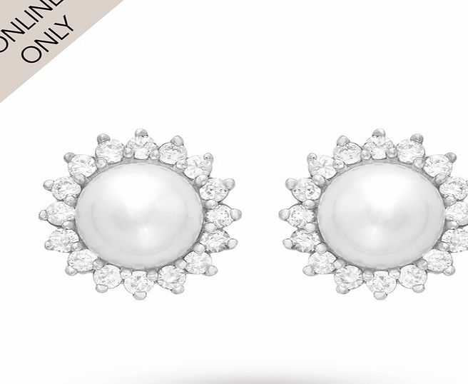 Goldsmiths 9ct White Gold Pearl and Cubic Zirconia Stud