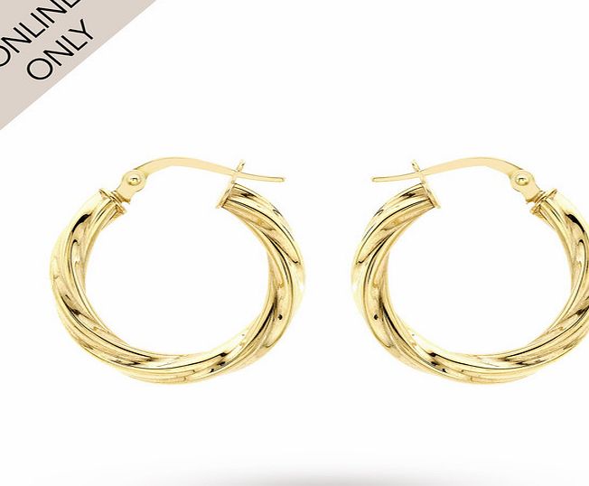 Goldsmiths 9ct Yellow Gold 15mm Twist Hoop Earrings