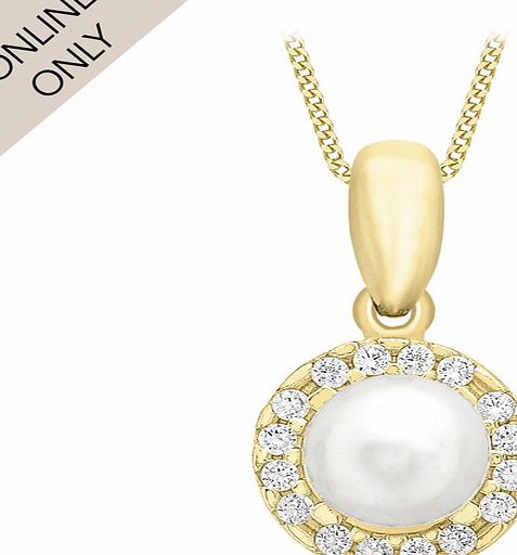 Goldsmiths 9ct Yellow Gold 5mm Pearl and Cubic Zirconia