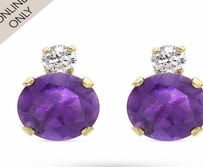 Goldsmiths 9ct Yellow Gold Amethyst and Cubic Zirconia Stud