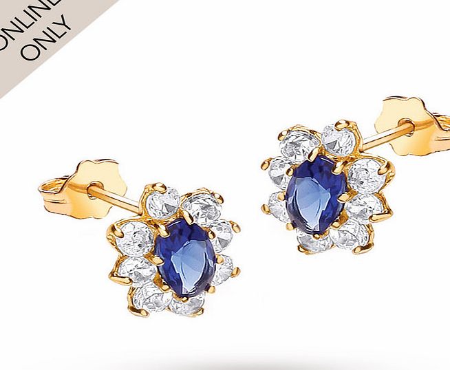 Goldsmiths 9ct Yellow Gold Blue Cubic Zirconia Cluster Stud