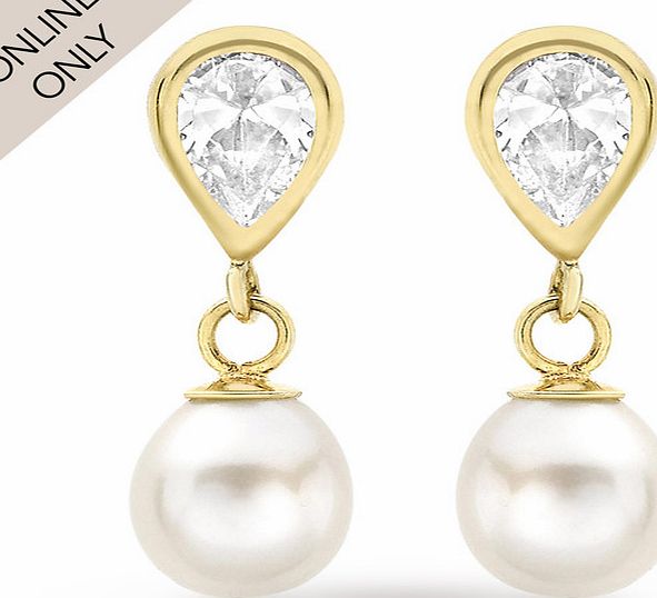 Goldsmiths 9ct Yellow Gold Cubic Zirconia and Pearl Drop