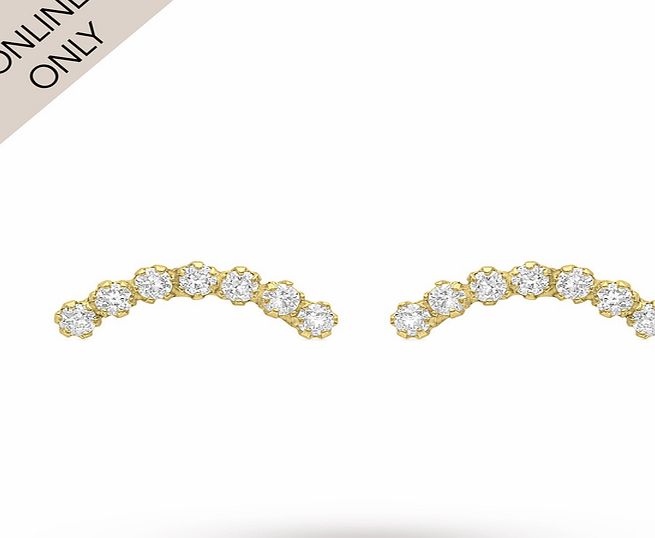 Goldsmiths 9ct Yellow Gold Cubic Zirconia Curve Stud Earrings