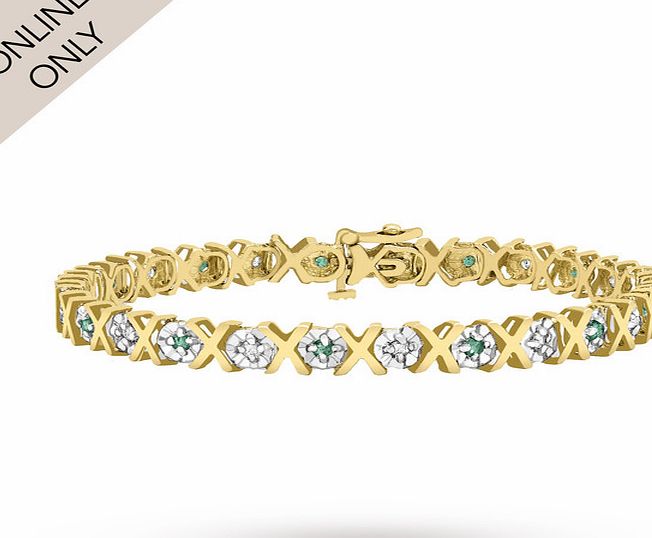 Goldsmiths 9ct Yellow Gold Diamond and Emerald Bracelet