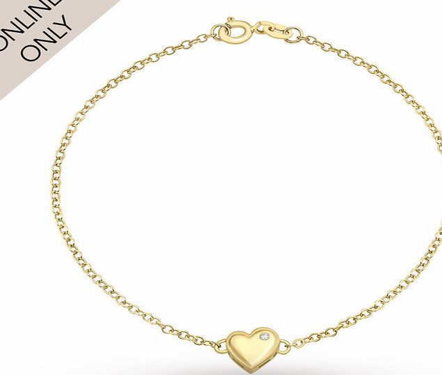 Goldsmiths 9ct Yellow Gold Diamond Heart Charm Bracelet