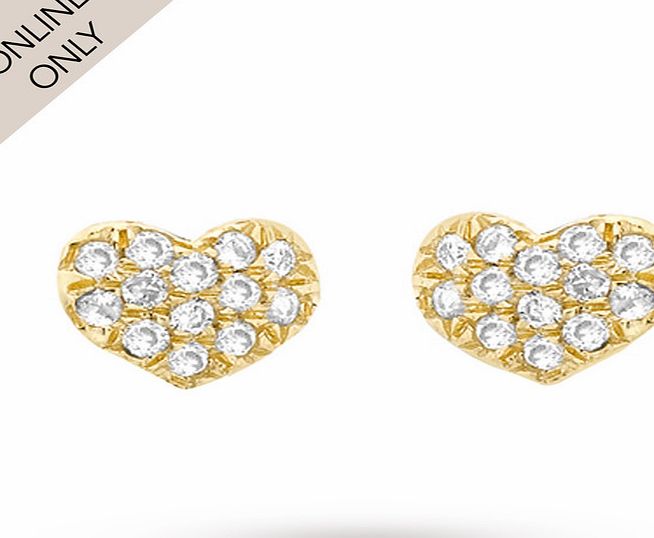 Goldsmiths 9ct Yellow Gold Diamond Heart Stud Earrings