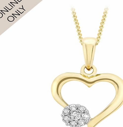 Goldsmiths 9ct Yellow Gold Diamond Open Heart Pendant