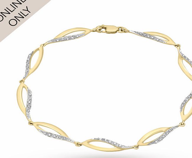 Goldsmiths 9ct Yellow Gold Diamond Set Twist Bracelet