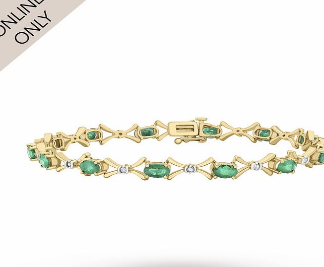Goldsmiths 9ct Yellow Gold Emerald and Diamond Bracelet