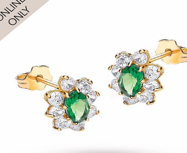 Goldsmiths 9ct Yellow Gold Green Cubic Zirconia Cluster