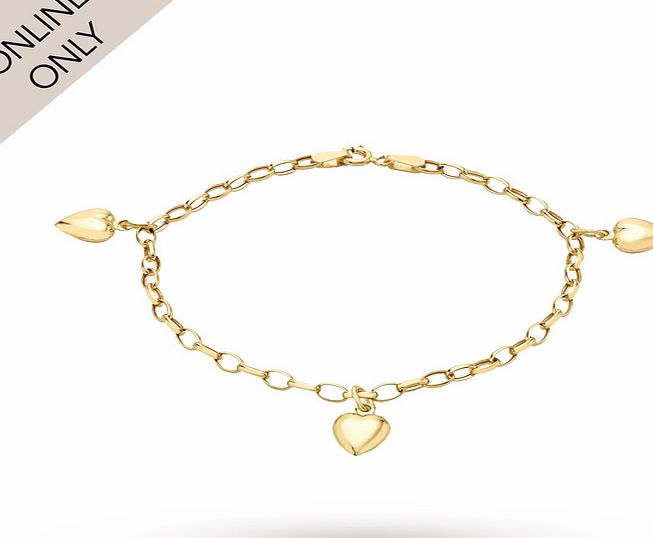 Goldsmiths 9ct Yellow Gold Heart Bracelet