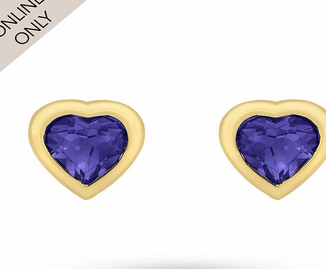 Goldsmiths 9ct Yellow Gold Heart Iolite Stud Earrings