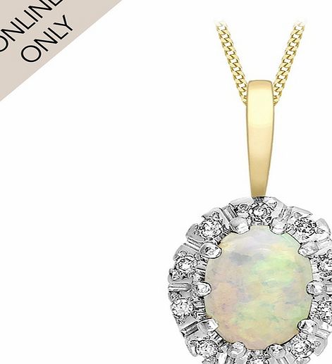 Goldsmiths 9ct Yellow Gold Opal and Diamond Cluster Pendant