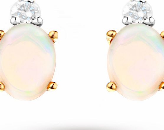 Goldsmiths 9ct Yellow Gold Opal and Diamond Stud Earrings