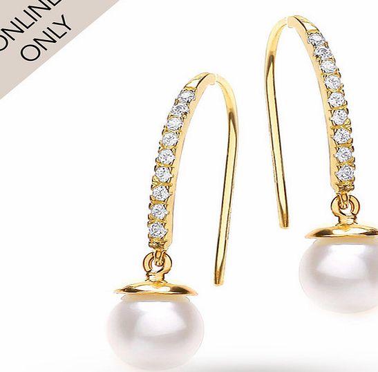 Goldsmiths 9ct Yellow Gold Pearl and Cubic Zirconia Drop