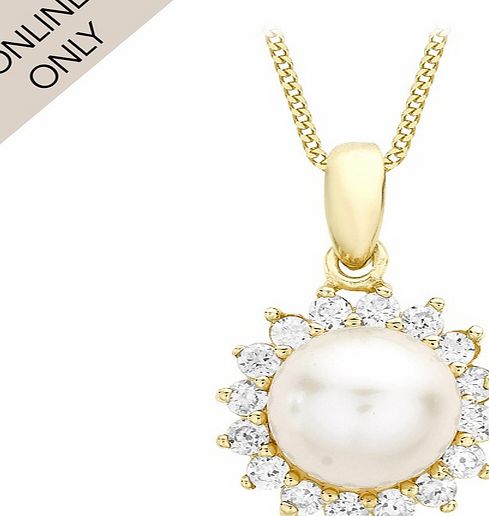 Goldsmiths 9ct Yellow Gold Pearl and Cubic Zirconia Pendant