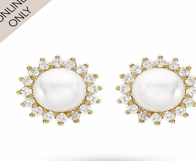 Goldsmiths 9ct Yellow Gold Pearl and Cubic Zirconia Stud