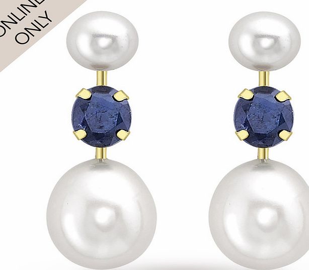 Goldsmiths 9ct Yellow Gold Pearl and Sapphire Drop Earrings