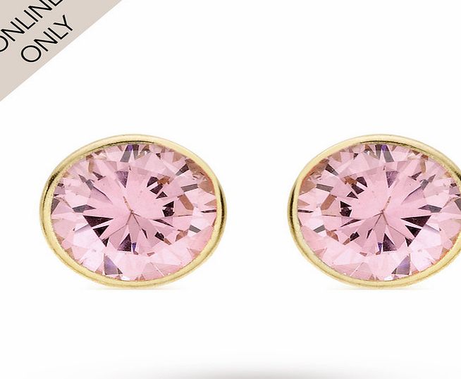 Goldsmiths 9ct Yellow Gold Pink Cubic Zirconia Stud Earrings