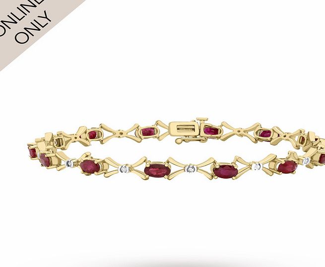 Goldsmiths 9ct Yellow Gold Ruby and Diamond Bracelet