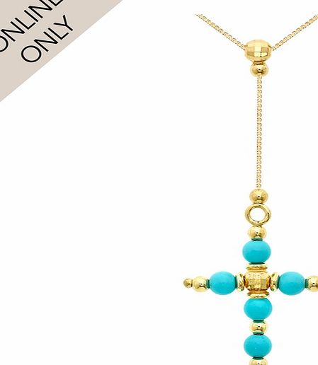 Goldsmiths 9ct Yellow Gold Turquoise Bead Cross Necklace