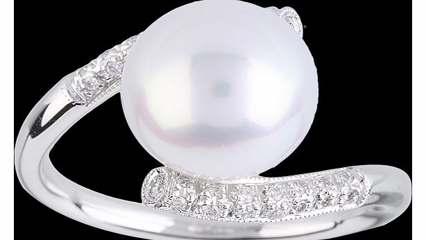 Goldsmiths Akoya Pearl Twist Ring with Diamond Set