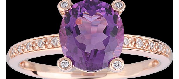 Goldsmiths Amethyst and Diamond Ring in 9 Carat Rose Gold