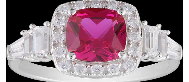 Goldsmiths Cushion Cut Fuchsia Cubic Zirconia Ring in
