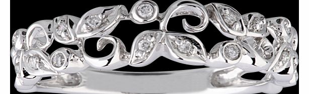 Diamond Set Leaf Ring in 9 Carat White Gold -