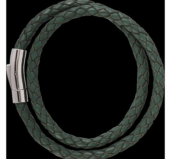 Goldsmiths Green Leather Mens Wrap Bracelet