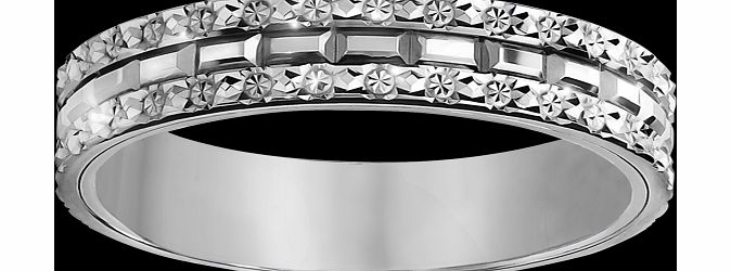 Goldsmiths Ladies fancy diamond cut wedding ring in 9 carat