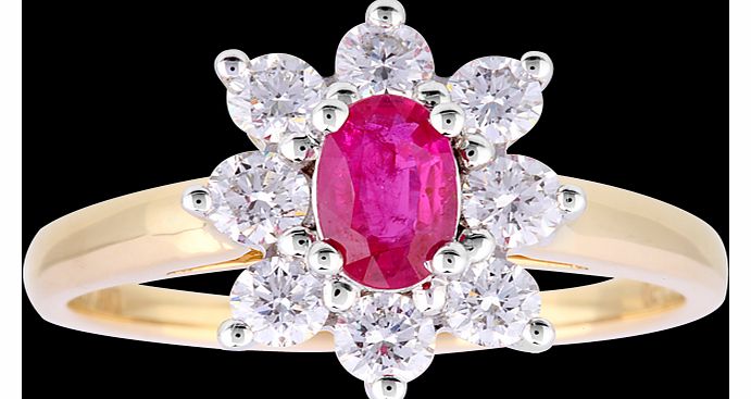 Goldsmiths Ruby and Diamond Cluster Ring in 18 Carat Yellow