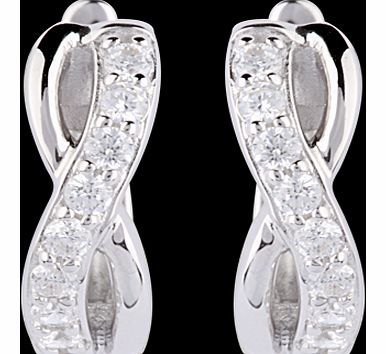 Silver Cubic Zirconia Crossover Hoop Earrings