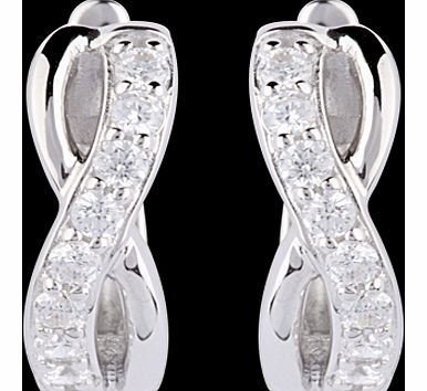 Silver Cubic Zirconia Crossover Hoop Earrings