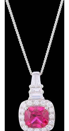 Goldsmiths Silver Fuchsia Cubic Zirconia Cushion Pendant