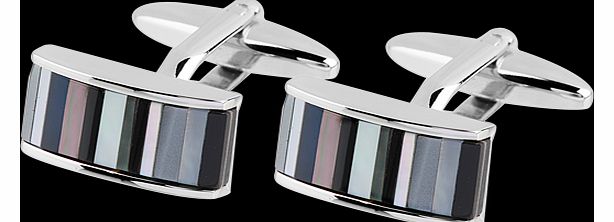 Silver Rectangle Stripe Mother Of Pearl Cufflinks
