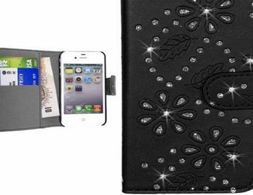 GoldStar  Diamond Glitter Wallet Book PU Leather Case Cover with Card amp; Money Slot For Samsung Galaxy S5, S3, S3 Mini, S4, S4 Mini, Ace (Galaxy S4 i9500, Black)