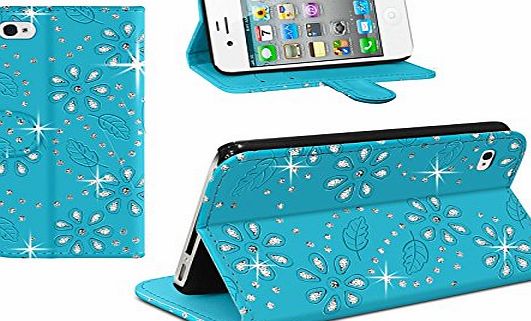  Diamond Glitter Wallet Stand Book PU Leather Case Cover with Card amp; Money Slot For Samsung Galaxy S5, S3, S3 Mini, S4, S4 Mini (Light Blue, Galaxy S5)