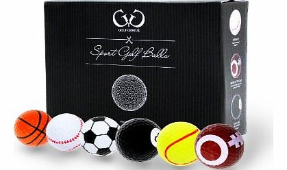 Golf Genius Novelty Gift Set of 6 Sports Golf Balls great gift for any golfer *GIFT BOXED*