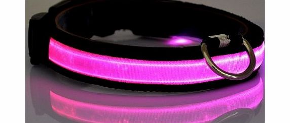 Goliton LED Light Flashing Night Nylon Adjustable Safety Collar for Pet Dog-pink/L