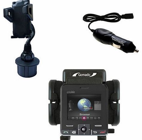Auto Cup Holder with Car Charger for the Cricket MSGM8 - uses Gomadic TipExchange Technology