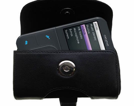 Belt Mounted Leather Case Custom Designed for the Creative Zen Vision M - Black Color with Removable Clip by Gomadic