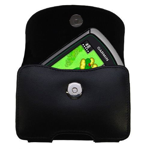 Designer Gomadic Black Leather Garmin Approach G3 G5 G6 Belt Carrying Case - Includes Optional Belt Loop and Removable Clip